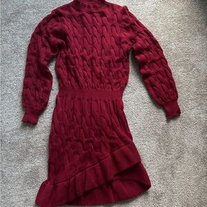 Elegant Cable Knit Red Dress